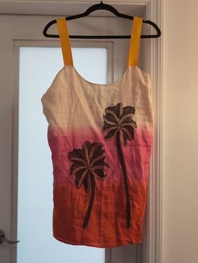 NWT Maaji Ombre Linen Dress in Cream, Pink and Orange with Yellow Accents